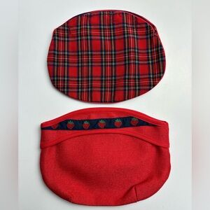 Vintage Bermuda Bag Covers 4 Button Tartan Plaid and Strawberry Set Of 2